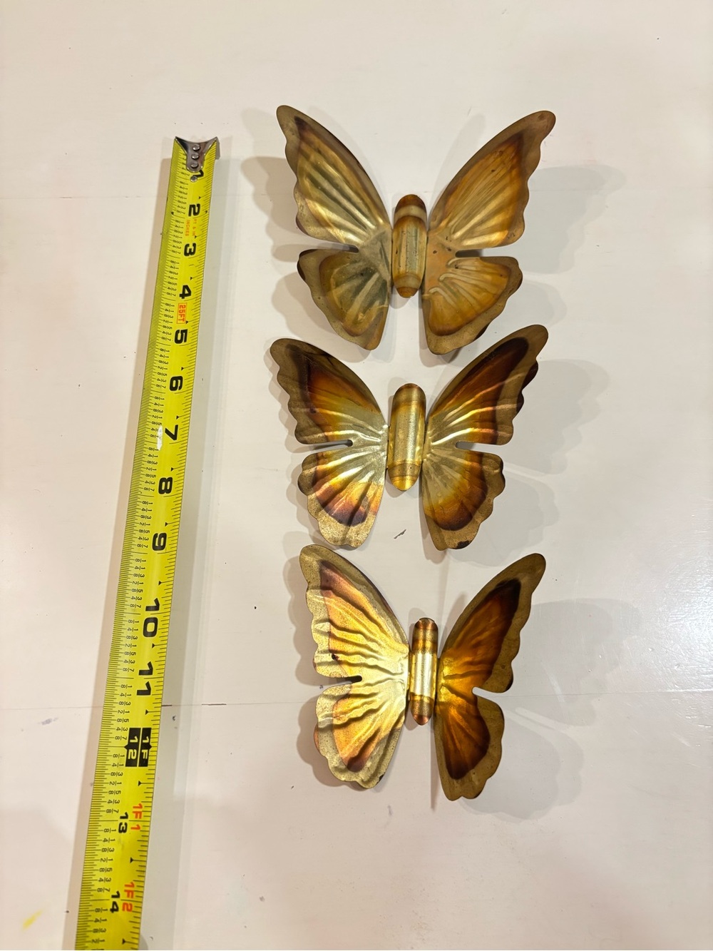 Vintage Set of 3 Brass Butterfly Wall Hangings Mid Century Modern Metal Décor - Picture 2 of 4